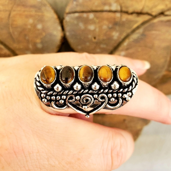 New Tiger Eye 925 Silver Adjustable Statement Ring. - Picture 8 of 10